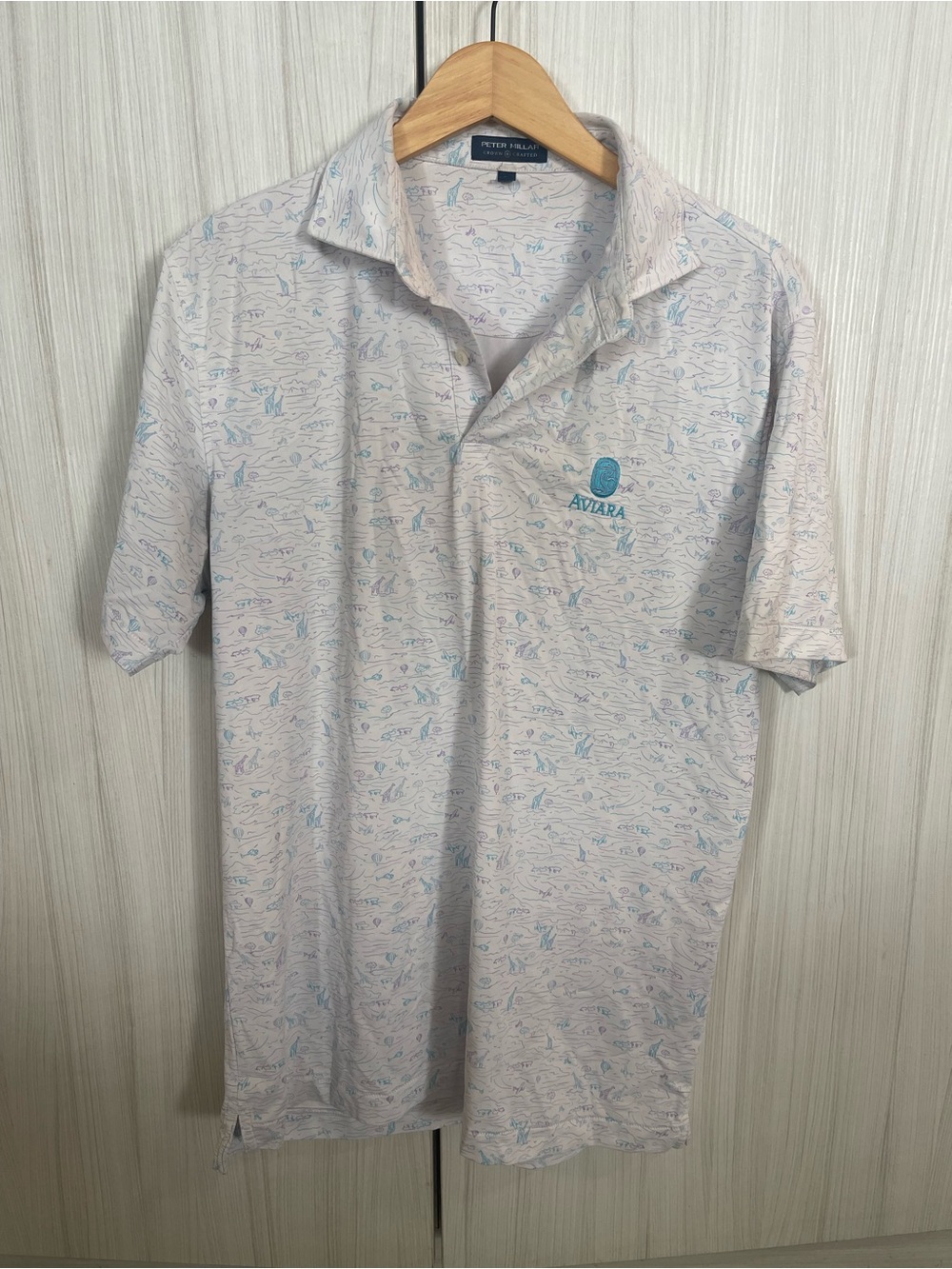 Peter Millar White Polo with Light Blue Pattern